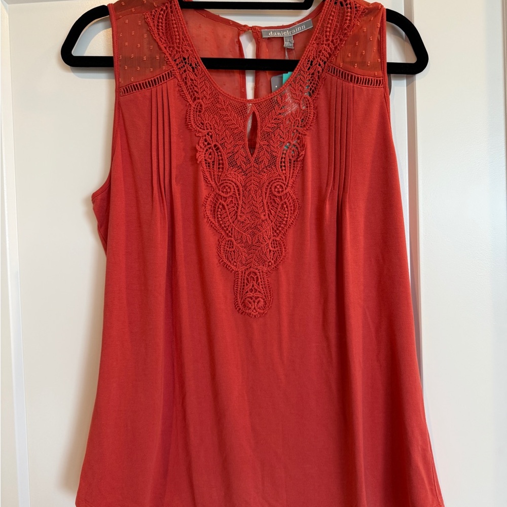 Daniel Rainn Red Lace Accent Women's Blouse